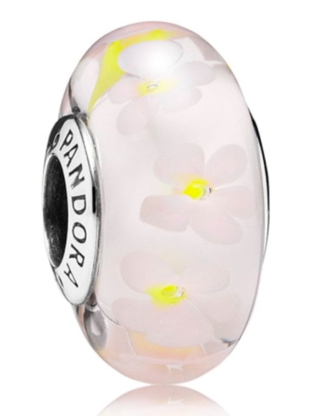 Pandora Sterling Silver Field of Daisies Flowers Murano Glass Charm